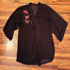 Black Kimono with Floral Embroidery